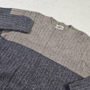 Pure & Simple Sweater Mens Large Gray‎ Wool Blend Ribbed Stripe Crewneck Knit